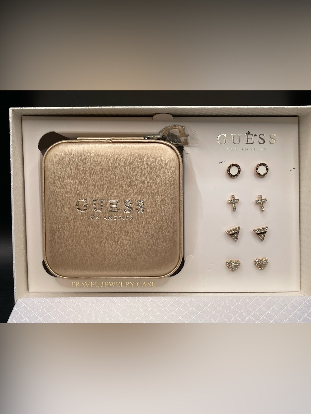 GUESS Los Angeles Travel Jewelry Case & 4-Pair Earring Gift Set NIB